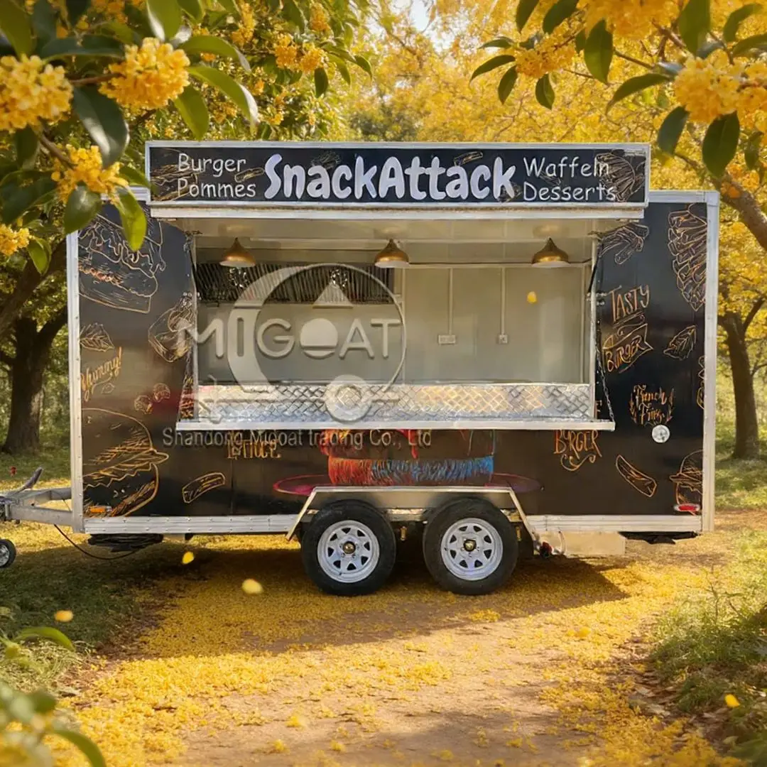 

Fiberglass Food Truck Mobile Kitchen Cart with Stainless Steel Counter for Burger Waffle Snack Trailer