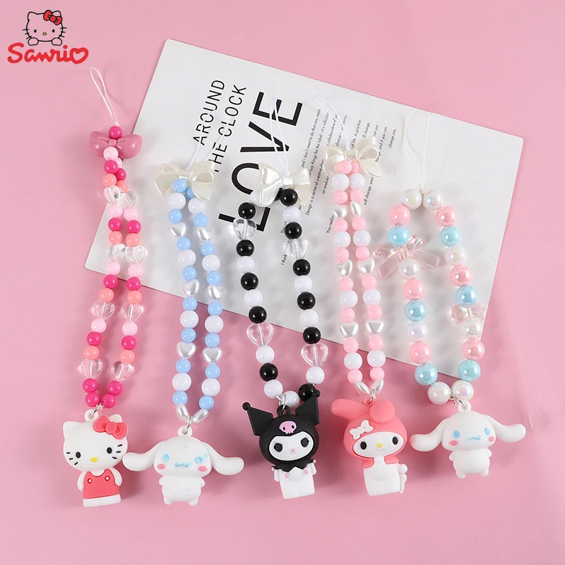 

Sanrio Kuromi Cinnamoroll Phone Lanyard Phone Chain Hello Kitty Melody Phone Lanyard Phone Chain Bead Bracelet Keychain Gifts