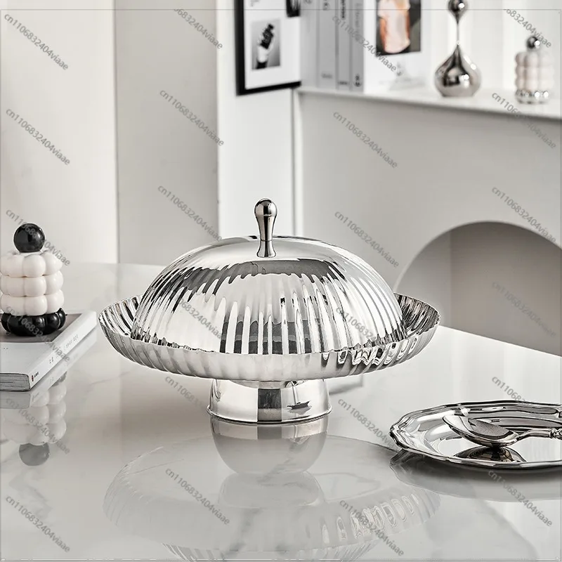 For Stainless Steel 304 Dining Light Luxury Dim Sum Plate with Lid Dessert Table Fruit Plate Pass Vegetable Plate Ornament