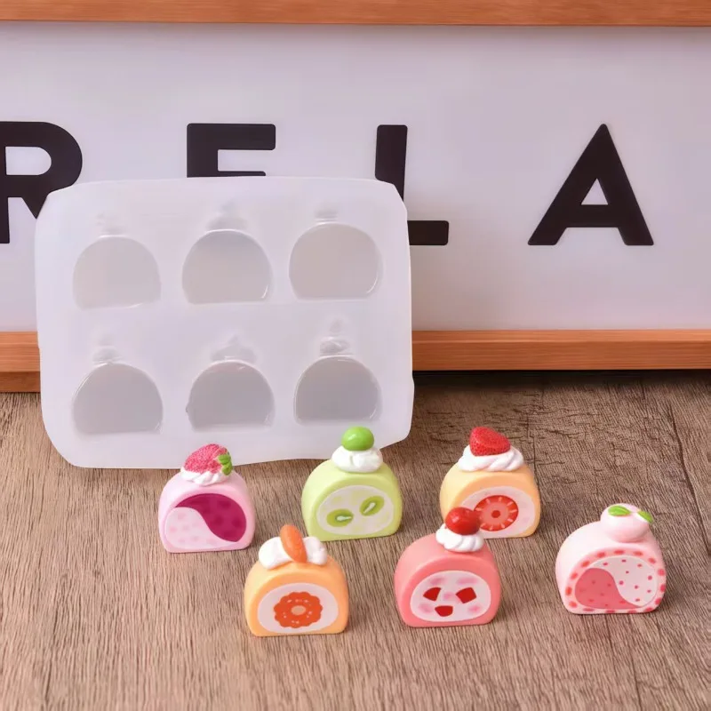 Simulation Dessert Swiss Roll Fruit Cake Roll Food Play DIY Epoxy Car Decoration Silicone Mold  Cake Decoration Accessories