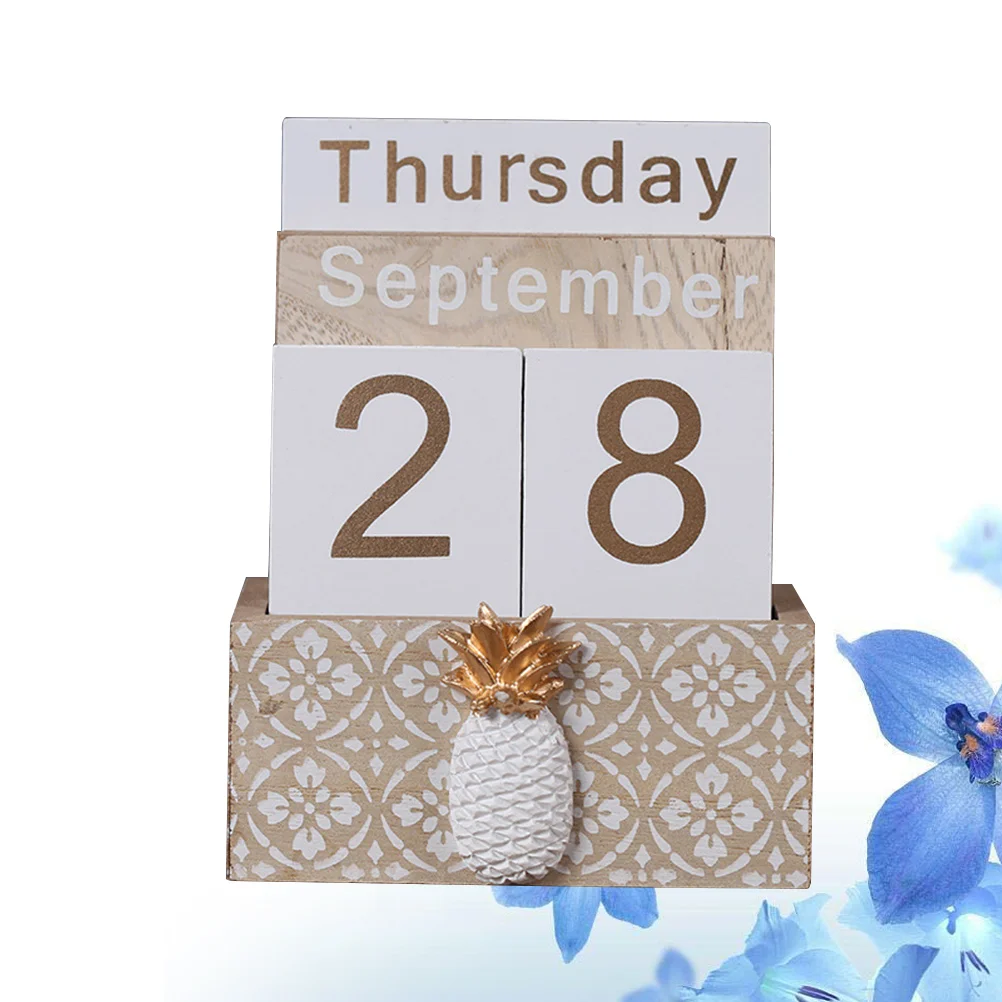 Madeira Flip Calendar Block para Decoração de Mesa, DIY Planner