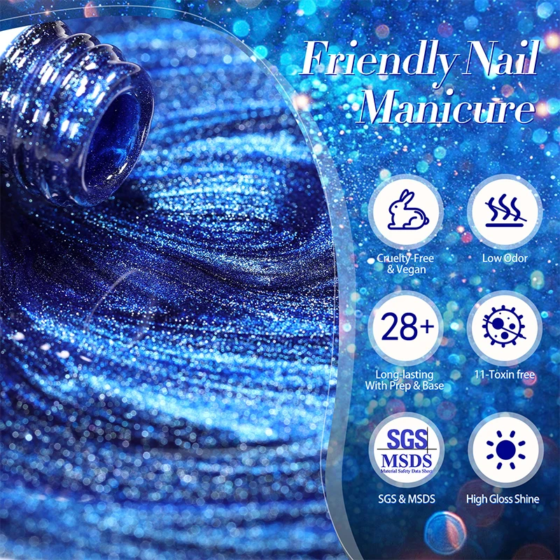 BORN PRETTY 10ml Smalto per unghie gel magnetico per gatti in vetro gelatina blu intenso Colore estivo Semi permanente per manicure Smalto gel UV LED