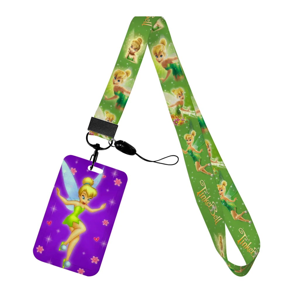 ديزني تينكر بيل الأميرة حامل أوراق الاعتماد الفتيات اسهم لمفتاح الرقبة حزام بطاقة شارة الصالة الرياضية المفاتيح كيرينغ الملحقات
