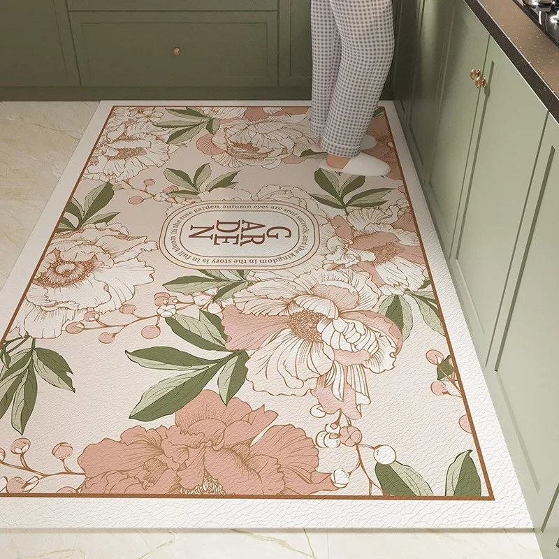 Kitchen Floor Mat Large Size Waterproof Pvc Carpet Leather Oil-proof Non-slip Foot Mats Flower Carpets Home Decoration Rug 주방 카펫