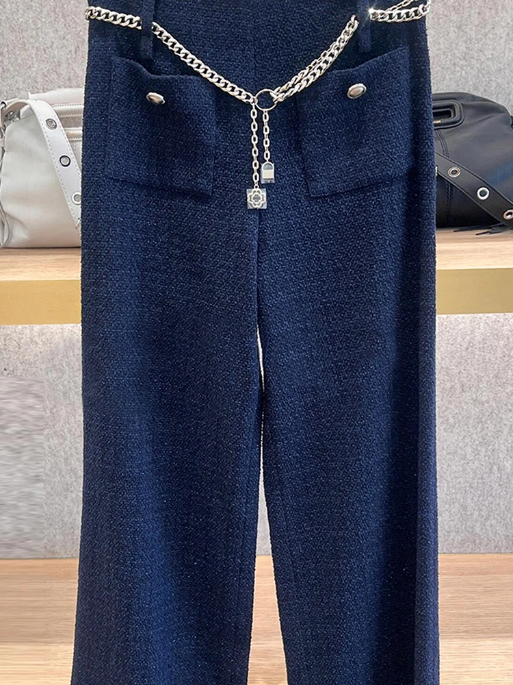 

M Home Nan You High End Women's Spring Summer Design Chain Link Wide Leg Pants High Waist Long Pants Casual Polyester Fiber