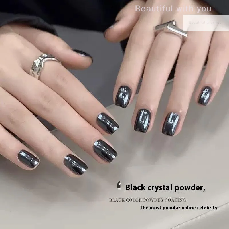 Paillettes revêtues de cristal noir, reflets brillants, breloque pour ongles, décoration pour Salon de manucure, fournitures de manucure