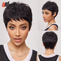 Pixie Cut wig Black Human Hair Short Straight Wigs for Black Women 100% Real Human Hair Black Layered Wigs Heat Resistant