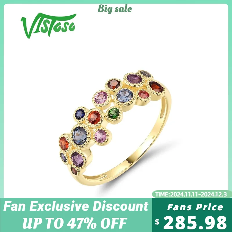 VISTOSO Pure 14K 585 Yellow Gold Ring For Women Sparkling Mixed-Color Gems Trendy Bubble Fantastic Wedding Gifts Fine Jewelry