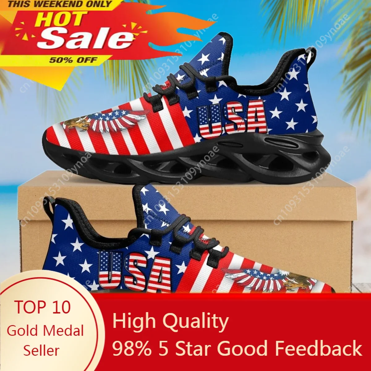 Instant arts Sommer Schnür Luftkissen Turnschuhe American Eagle USA Flag Print Mesh Laufschuhe für Damen Herren Round Toe Flats