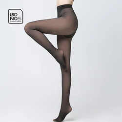 BONAS-Collants translucides pour femme, bas sexy, culotte élastique thermique, collants féminins transparents, noir et gris, printemps et automne