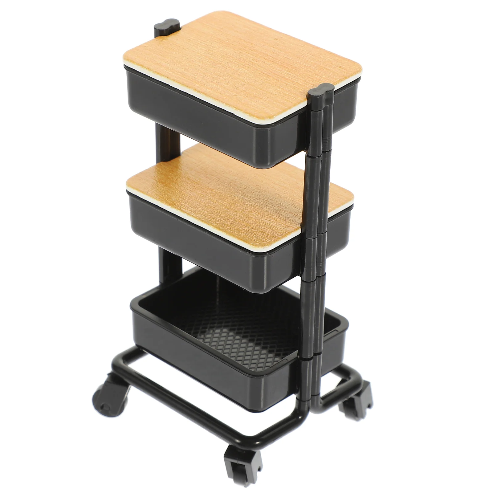 

White Wood Mini Trolley Dollhouse Furniture 6 Sections Movable Cart Rack Decorative Miniature House Accessory Realistic