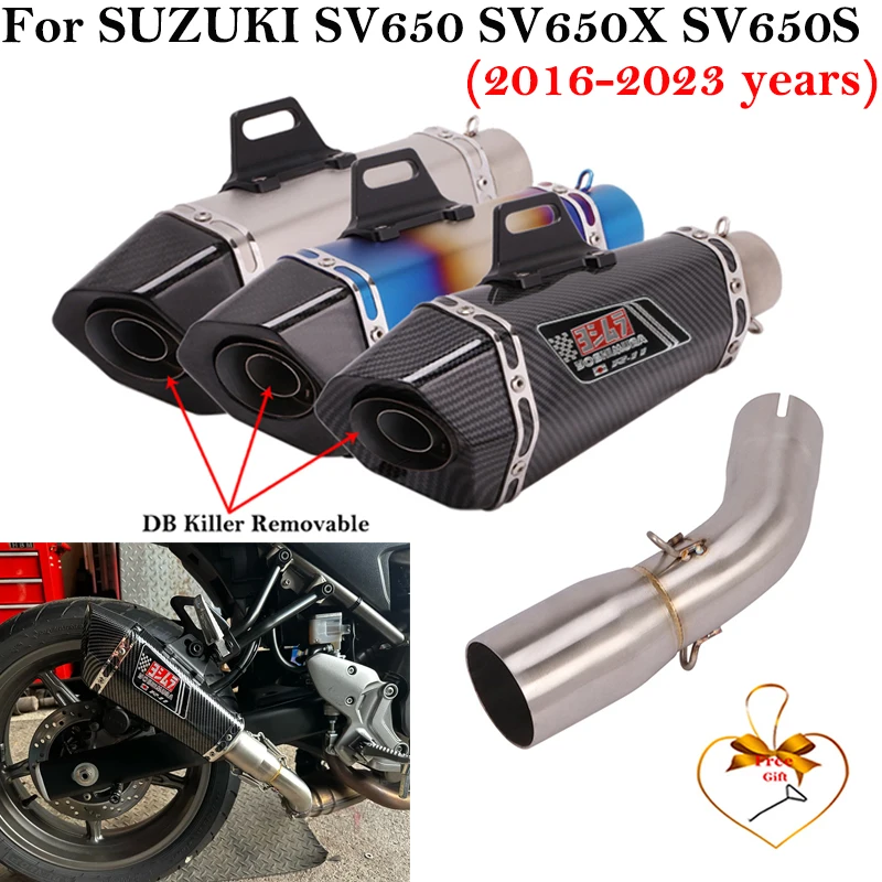 

Slip On For Suzuki SV650 2016 - 2022 Motorcycle Exhaust System Modified Middle Link Pipe Carbon Moto Escape Yoshimura Muffler