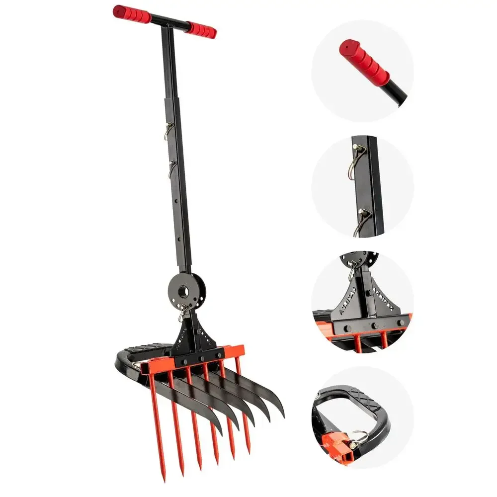 Ergonomic Broad Fork Garden Tool Heavy Duty Cultivator Six Sharp Tines Manual Tiller Durable Rust Resistant Design