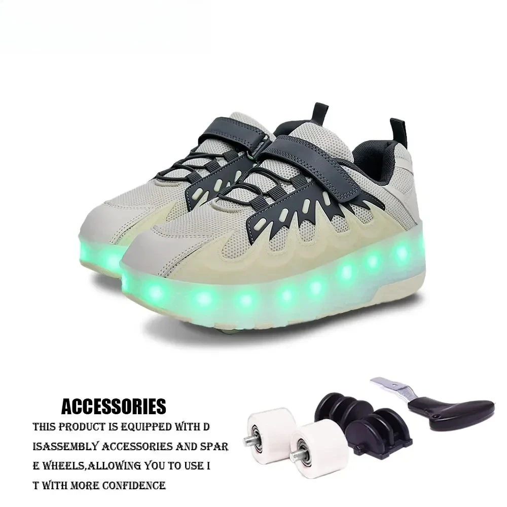 Męskie buty na rolkach z wysokim stanem na 2 kołach Modne, automatyczne, wyskakujące trampki unisex z kółkami Dwufunkcyjne buty do jazdy na łyżwach