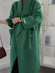 Korean Women Handmade Hepburn Corrugated Water Ripples Coat Double-sided Cashmere Wool Long Woolen Jacket Cashmere Coat