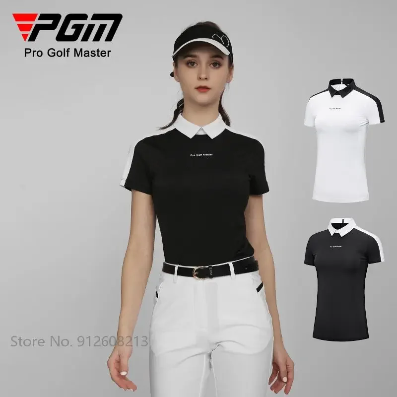 PGM Women\'s Clothing Summer Golf Sports T-shirts Ladies Short-sleeved Polo Shirt Breathable Quick-dry Tops Slim Leisure Wear