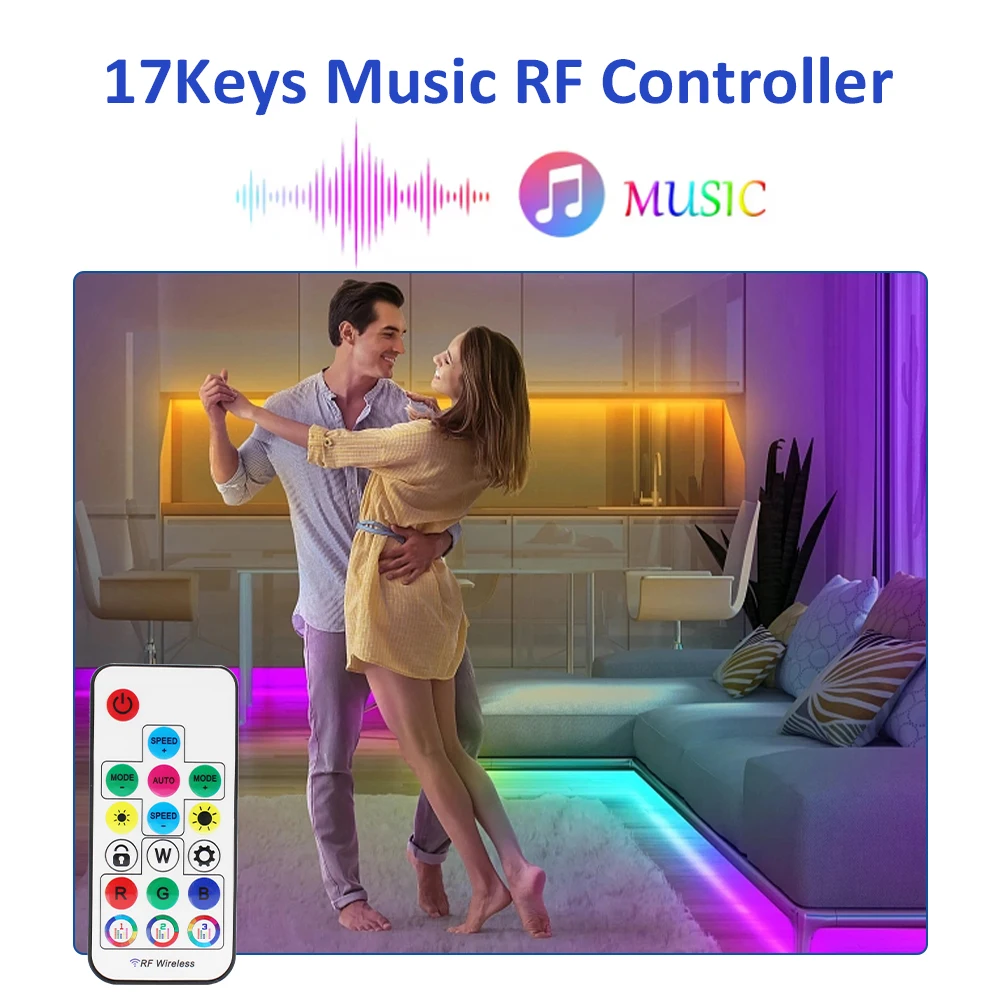 5V Dream Color LED Strip Light USB Full Color RF 17Keys USB Music Controller 60LEDs/M pixel 5050 RGB Addressable RGBIC WS2812B