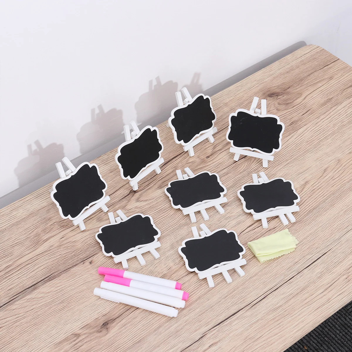 8pcs Mini Chalkboards With Stands Wooden Blackboard Set 4 Wipeable Water Pens Cleaning Cloth For Wedding Party Home Decoration