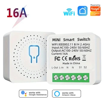 Mini Wifi akıllı anahtarı 2 yollu kontrol Tuya 16A DIY işık anahtarları Alexa Yandex Alice akıllı Google ev APP ses kontrolü