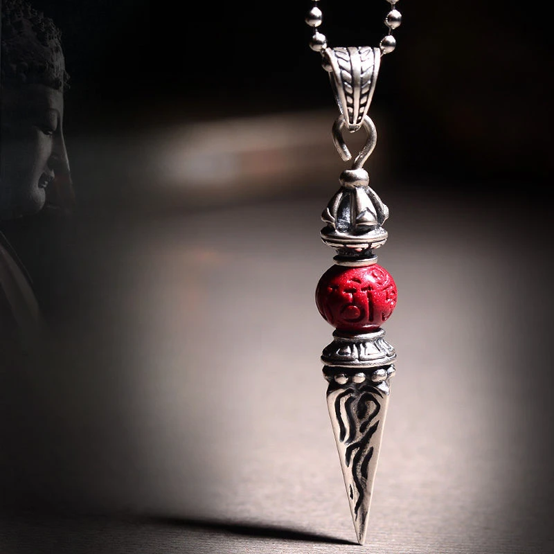 Tibetan Buddhist Jewelry Rotatable Cinnabar Cross Pestle Pendant Ethnic Style Guardian Buddha Good Luck Necklace Women's Jewelry