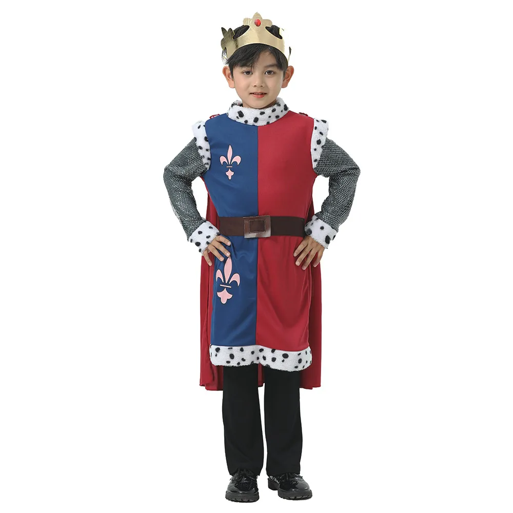 Middeleeuwen King Arthur Kinderen Podium Voorstelling Halloween Feest Historische Thema Verkleedkostuum Jongens Prins Cosplay Outfit