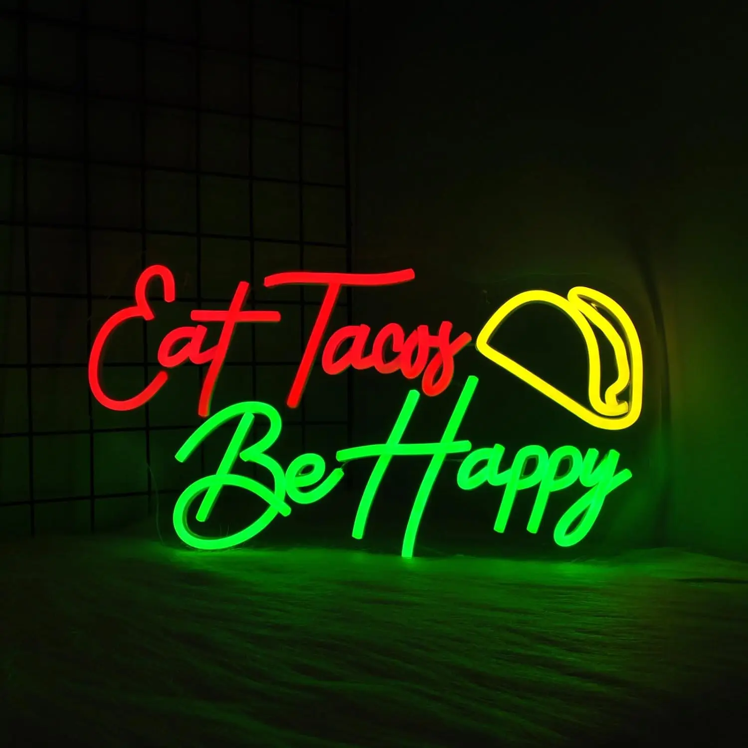 Eat Tacos Be Happy letrero de neón, luz LED alimentada por USB, decoración de pared para dormitorio, habitación de niños, sala de estar, sala de juegos, cueva de hombre, Bar