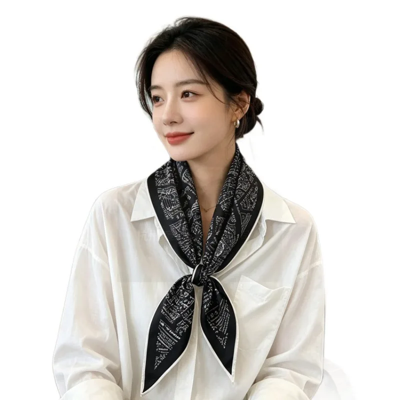 French Elegant Mulberry Silk Long Scarf Women Versatile Scarf High Sense Shirt Accessory Small Scarf