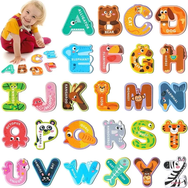 Fridge Magnetic Letters Cute Animal Alphabet 26 Uppercase Letters Learning Toys for Toddlers 1-3 Ideal Educational Gift