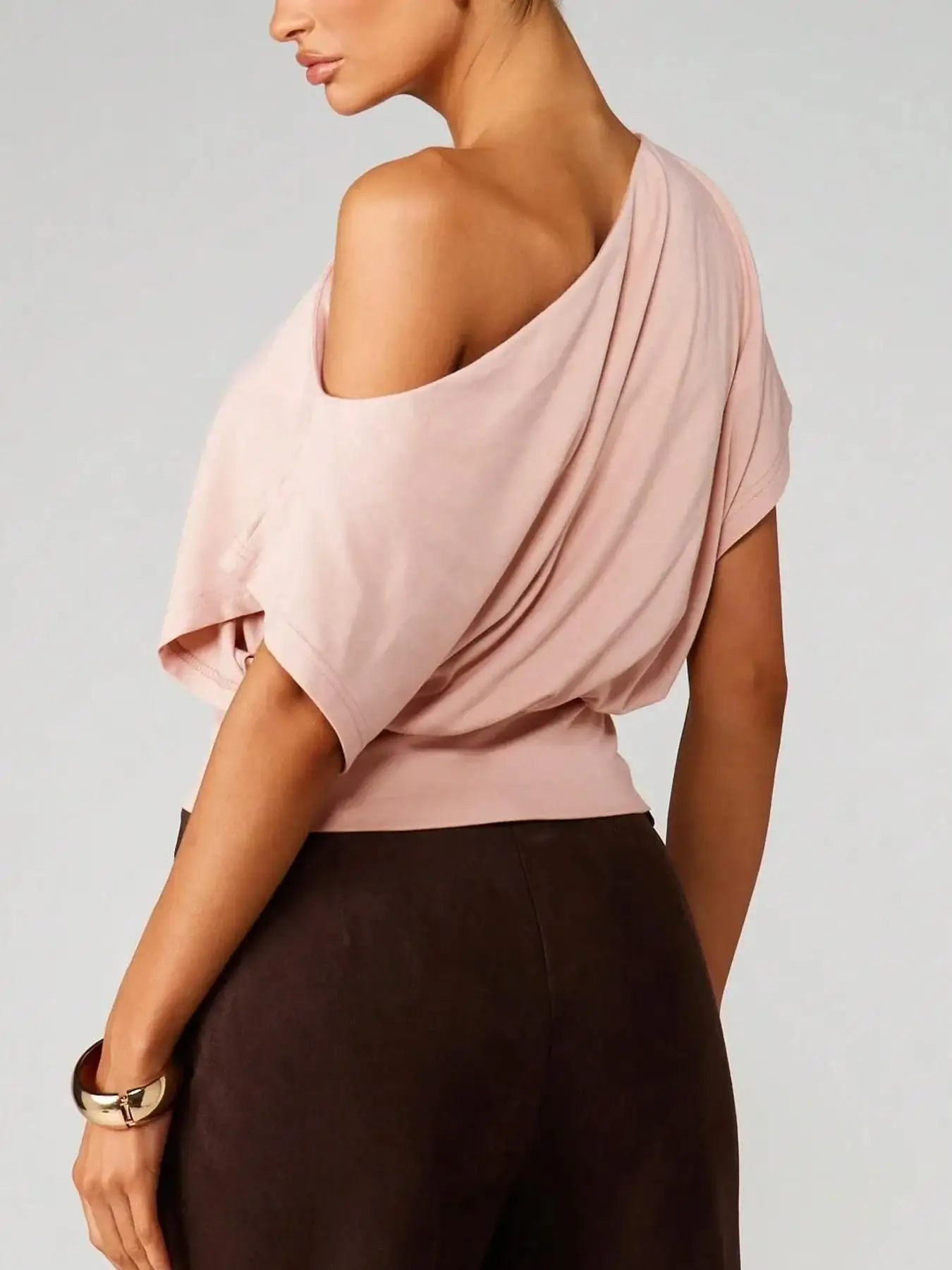 Women's Summer Clothing New Style T-shirt Off-shoulder Solid Color Short-sleeve Top
