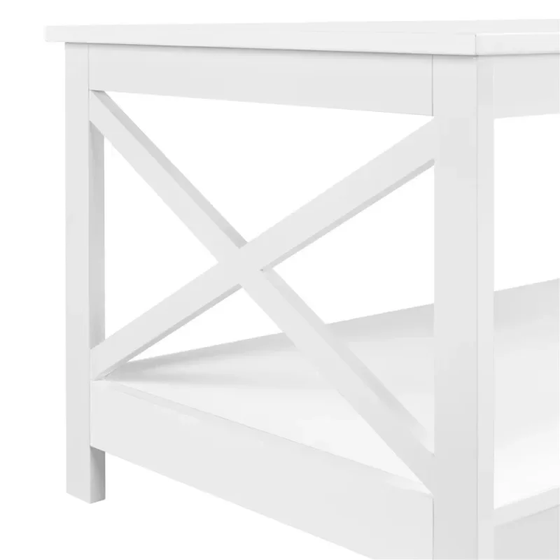 Premium Modern Wood Rectangle Coffee Table with Storage Shelf, White coffee table