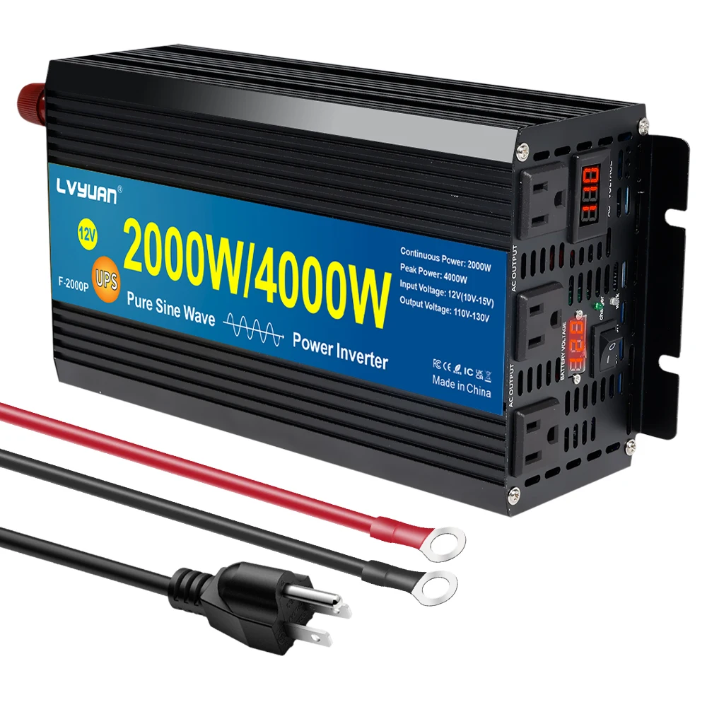 LVYUAN 1500W Inverter with UPS Function and 15A AC Charger for Power Inverter 12V to 110V Peak 3000W Backup Power Supply - view 2
