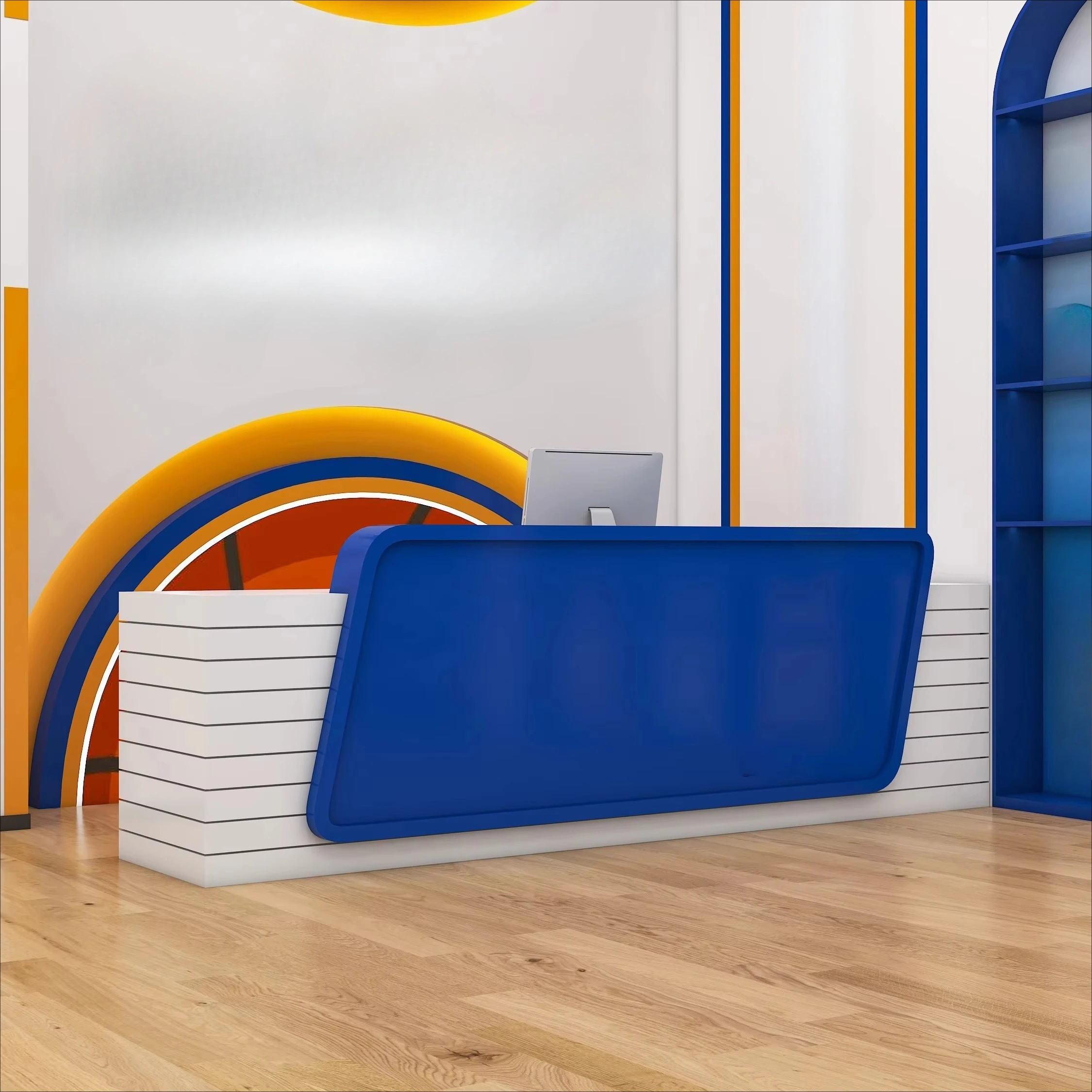 

&c Modern Hair Saloon Front Counter White Gold Luxury Nail Salon Reception Desk for Sale Customized Wood Durable Panel