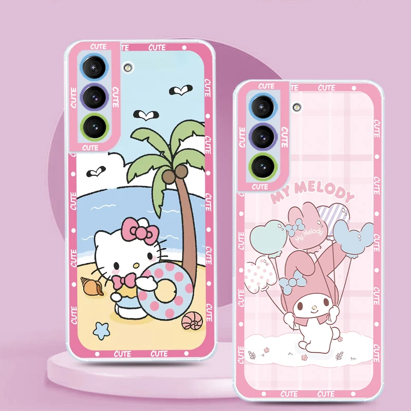 

Melody Hello Kitty Kuromi Transparent Phone Case For Samsung S23 S22 Ultra S21 S20 FE S10 Note20 10 Plus 5G Angel Eyes