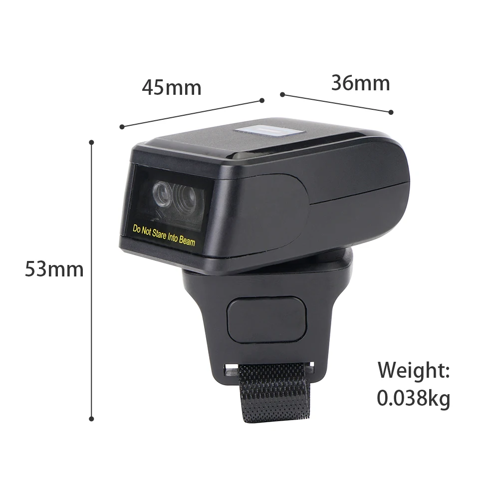 2D Barcode Scanner Portable Finger Handheld Wearable Ring 1D 2D Bar Code Reader BT+2.4G Wireless and Wired Connection