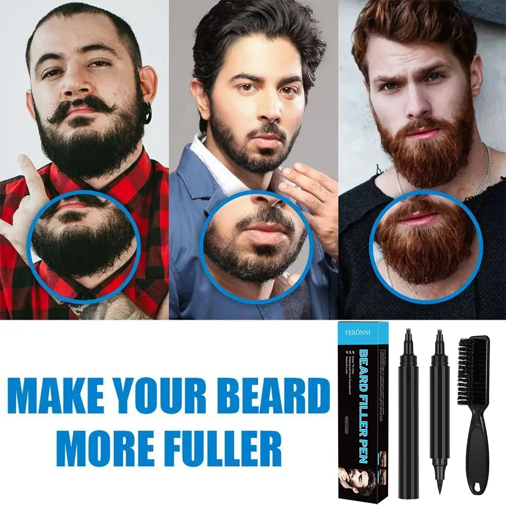 Hot Sale Beard Filling Pen Kit Beard Enhancer Brush Beard Coloring Shaping Tools Waterproof Black Brown Hair Pencil Man Cosmetic
