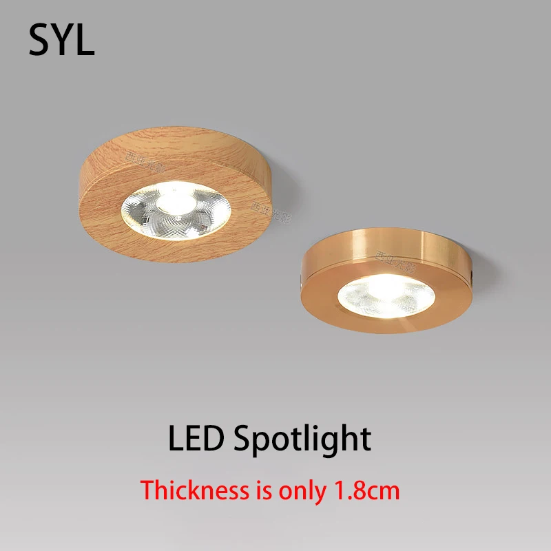 Ultra Thin Led Spotlights Surface Mounted Spot Light Small Round Gold Log Wood Color Ceiling Lamp Aluminum COB Foco 110V 220V