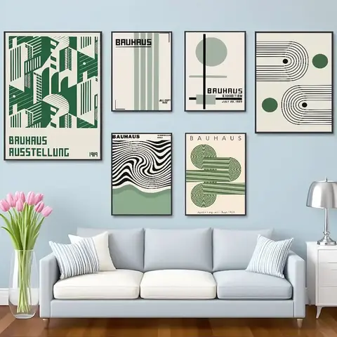 Bauhaus Green Color Lines Modern anime Poster HD Self-Adhesive Waterproof Posters Versatile Decor for Homes Bars Hotels More
