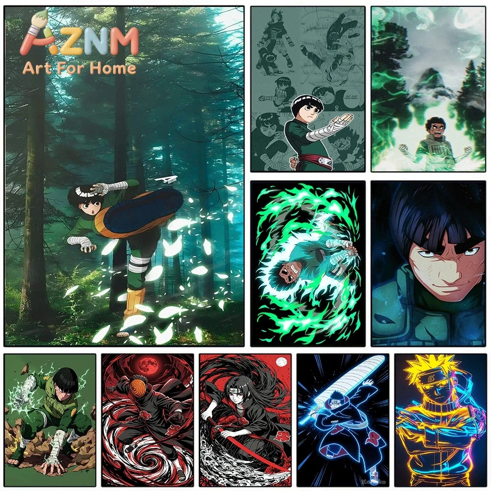 Anime Naruto Canvas Wall Art Rock Lee Green Power Poster Unframed Canvas Painting Bedroom Living Room Home Wall Decor Anime Fa