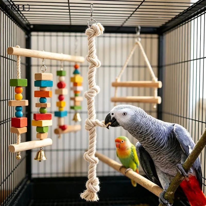 1/2Pcs Natural Parrot Chew Toy Cotton Rope Climbing Ladder For Bird Cage Enrichment Safe Bite Perch For Medium Parrots〔CC11〕
