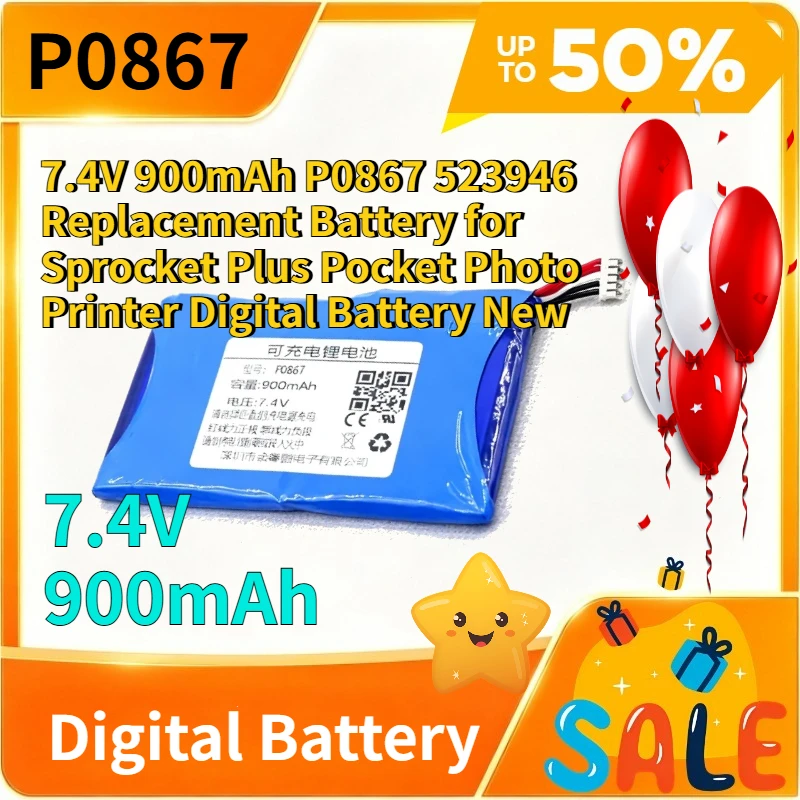 7.4V 900mAh P0867 523946 Replacement Battery for Sprocket Plus Pocket Photo Printer Digital Battery New