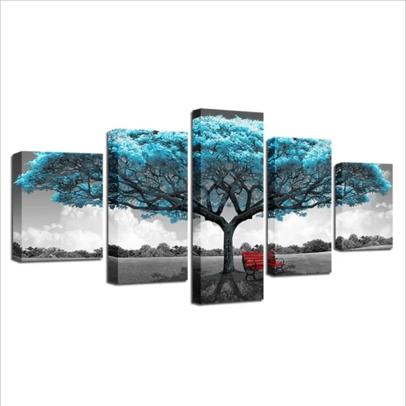 5 Pieces Green Tree Art Scenery Landscape Paintings Framework Modular Canvas HD Prints Posters Home Decor Wall Art Pictures