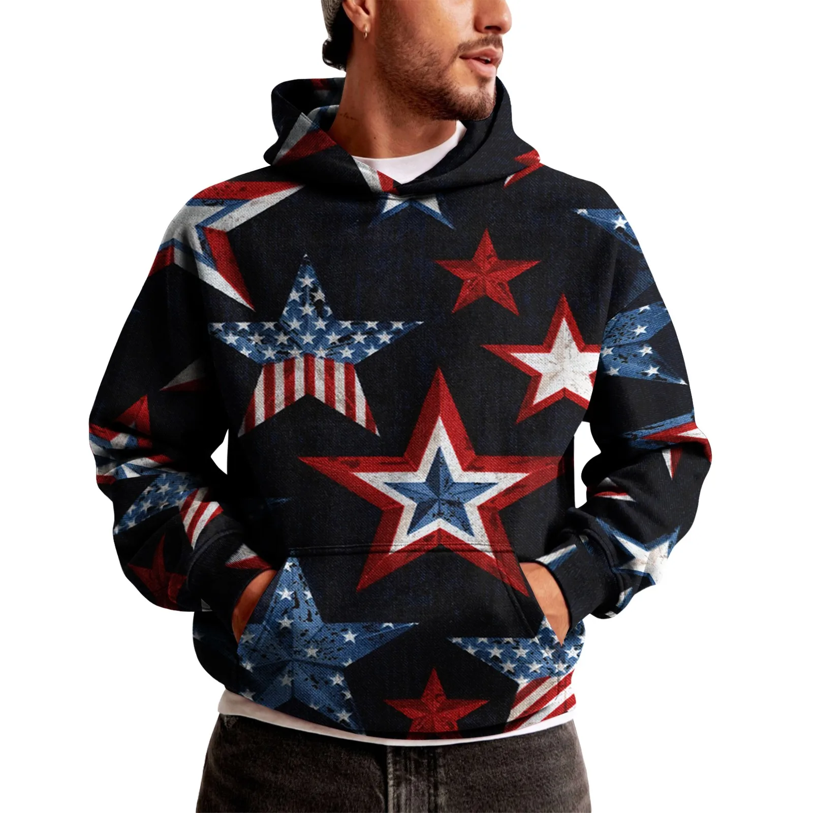 Harajuku Men's Hoodies USA Flag Graphic 3d Print Hooded Sweatshirts Street Fashion Independence Day Loose y2k Hoodie Men Clothin