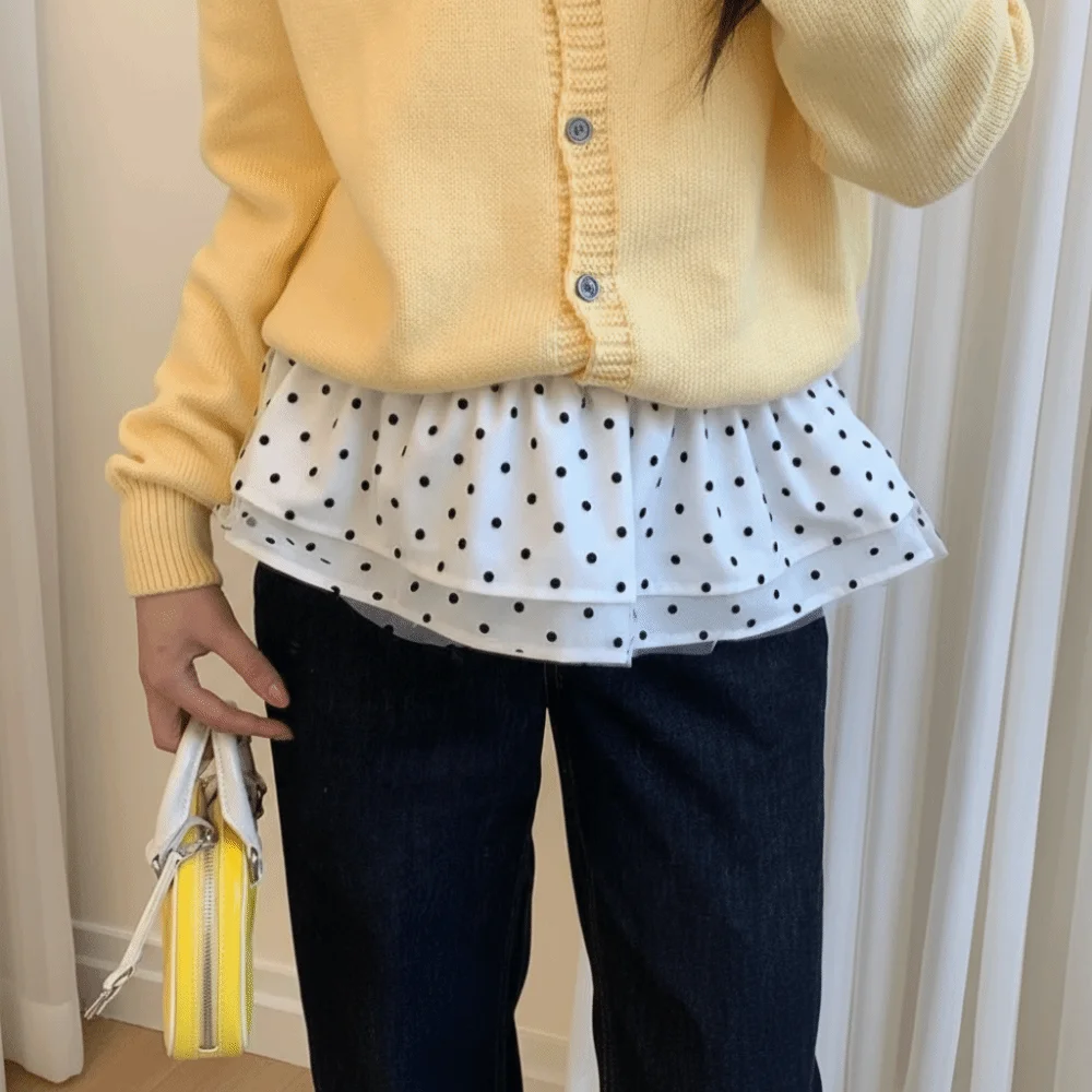 Stylish Polka Dot Pattern Hip Cover Skirt Layered Design Versatile Butt Curtain Half Skirt Women's Wear