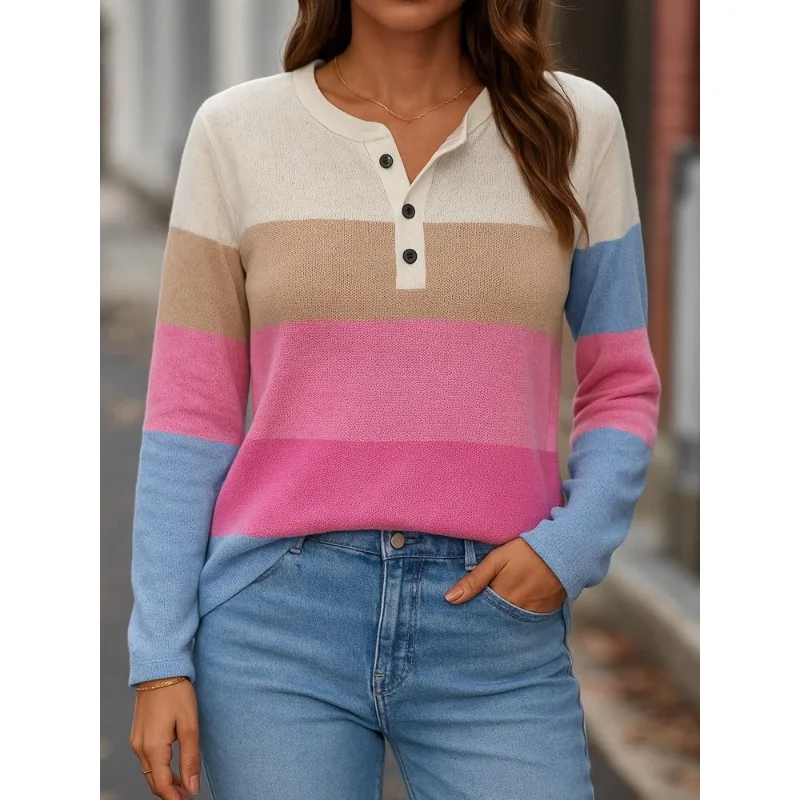 

New Women's Casual V-neck Long-sleeved Loose Pullover Digital Printed Women's T-shirt