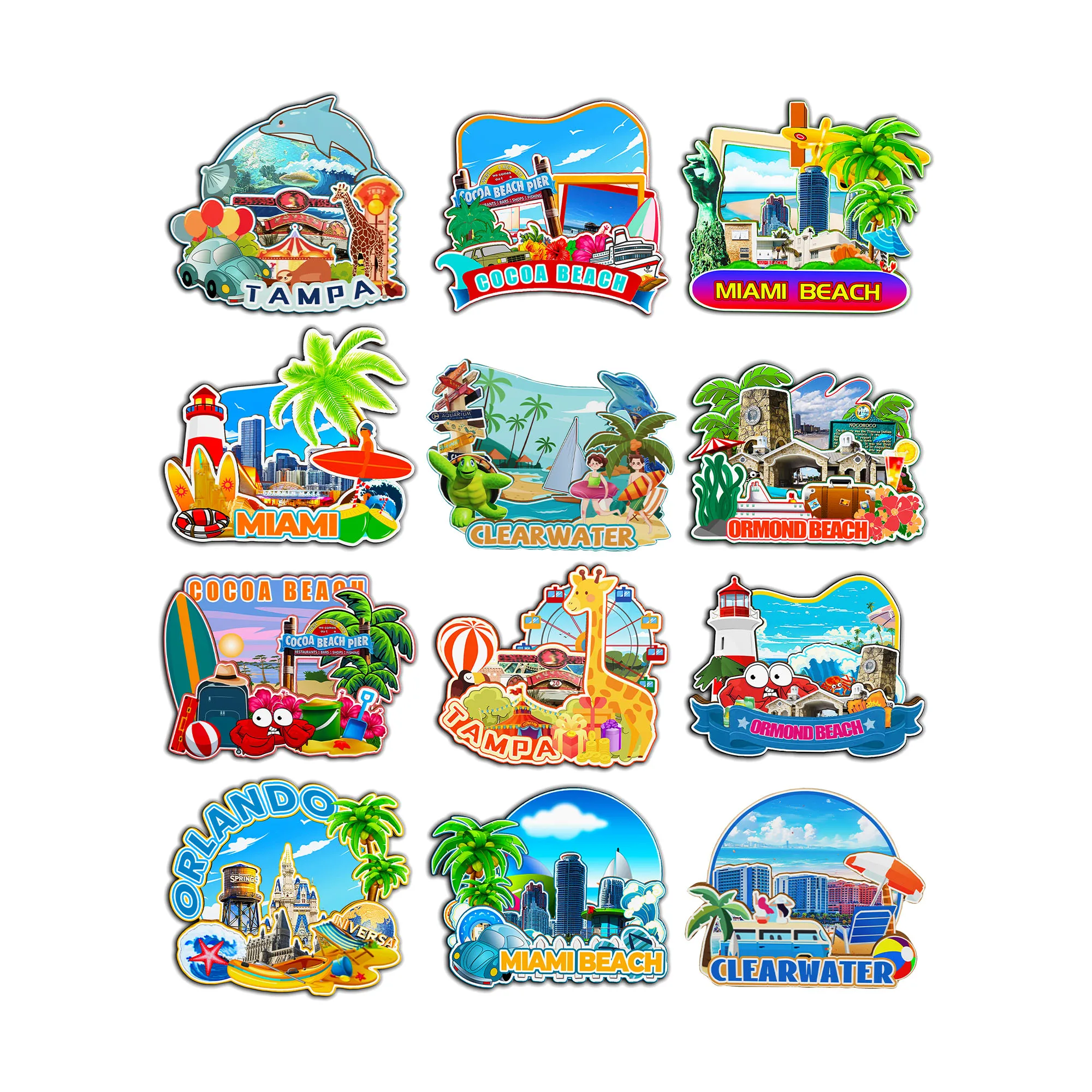Imanes decorativos para Clearwater Ormond Beach Tampa Cocoa Beach Miami Orlando Florida USA City Landmark