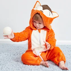 Kids Baby Jumpsuits Animal Fox Cosplay Growings Costume Toddler Winter Flannel Jumpsuits Holloween Party Cosplay