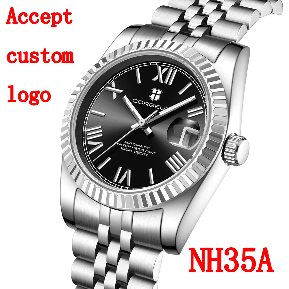 Corgeut men Automatic watch Roman numbers NH35 Sapphire glass Waterproof man watches 36mm/39mm Custom LOGO