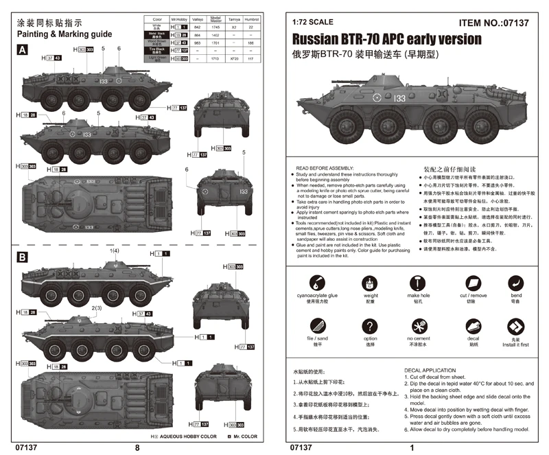عازف البوق 07137 1/72 الروسية BTR70 BTR-70 الناقل الموظفين المدرعة APC الجمعية البلاستيك لعبة عسكرية الحرفية نموذج بناء عدة #5
