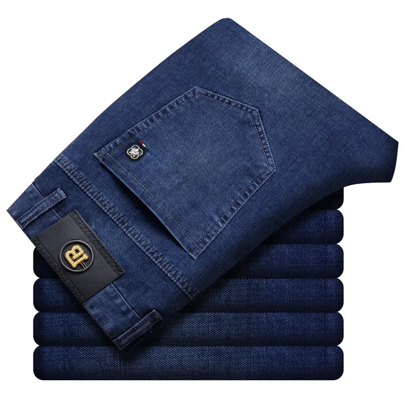 جديد رجال الأعمال الجينز فضفاضة تناسب مستقيم الساق عالية الخصر مطاطا السراويل الطويلة غير رسمية الخريف/الشتاء الموسم #5