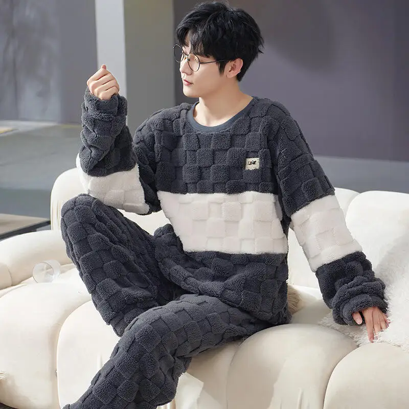 

Man Winter Clothing Pajamas Men Clothing Autumn Sportswear Youth Casual Wear Bath Clothes Flannel 2Pcs/set Fashion New Homewear